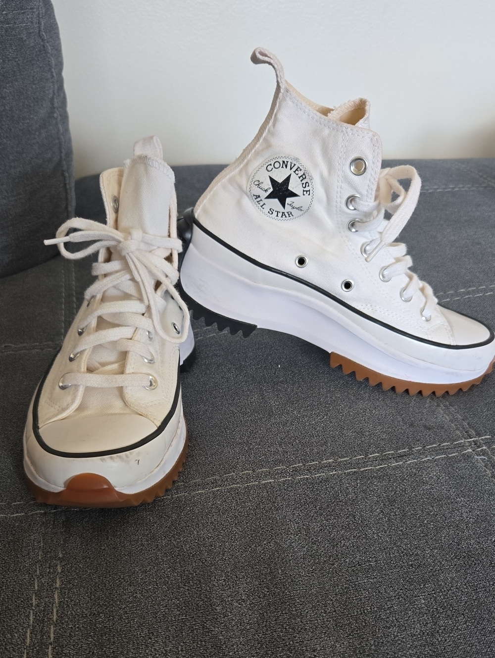 Converse Platform Run Hike Sneakers - White with Brown Gum Sole
